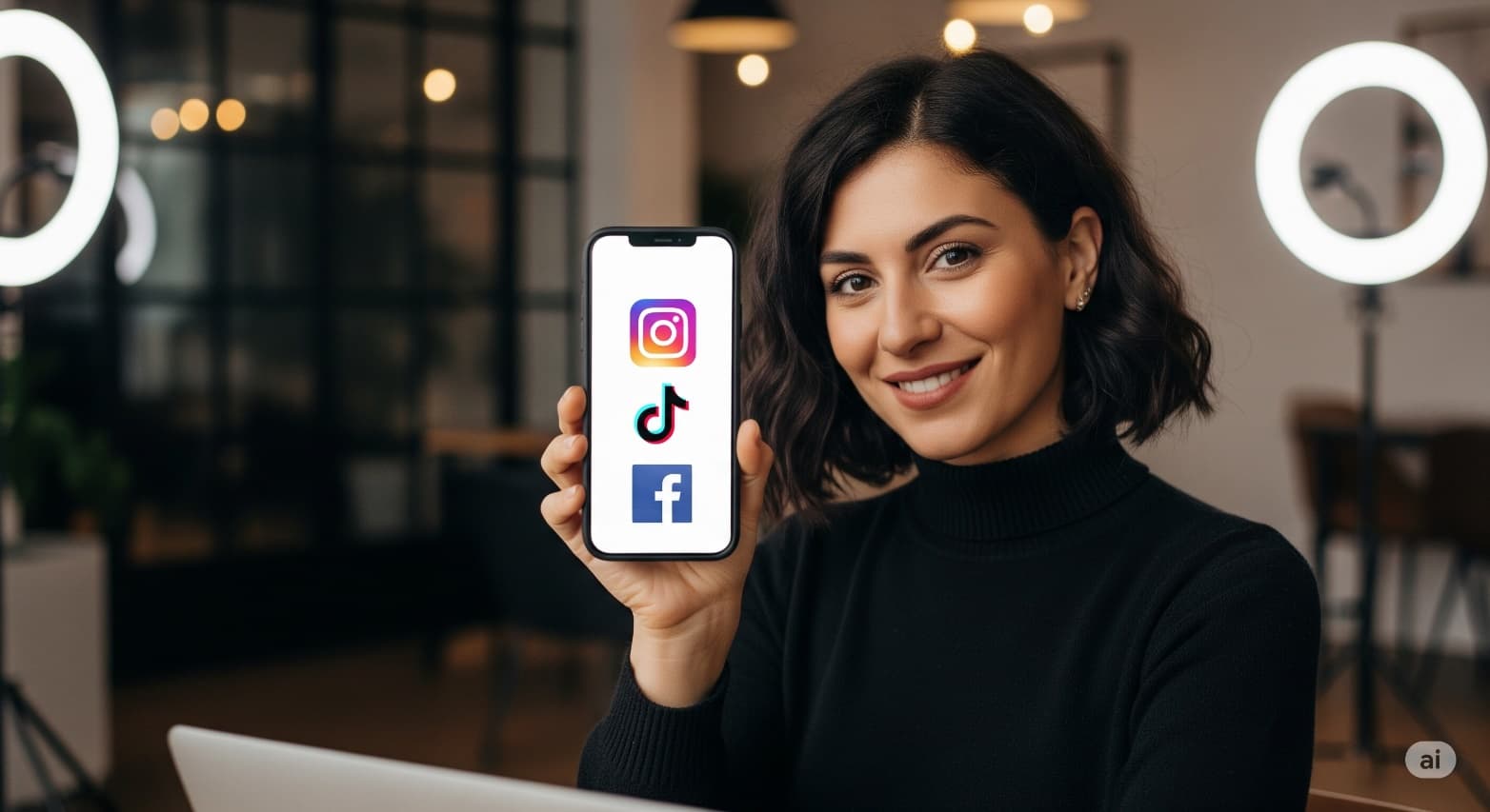 Sparkfluencer holding a phone with social media icons